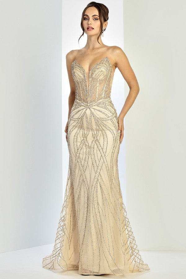 Strapless Glitter Print Sheath Dress