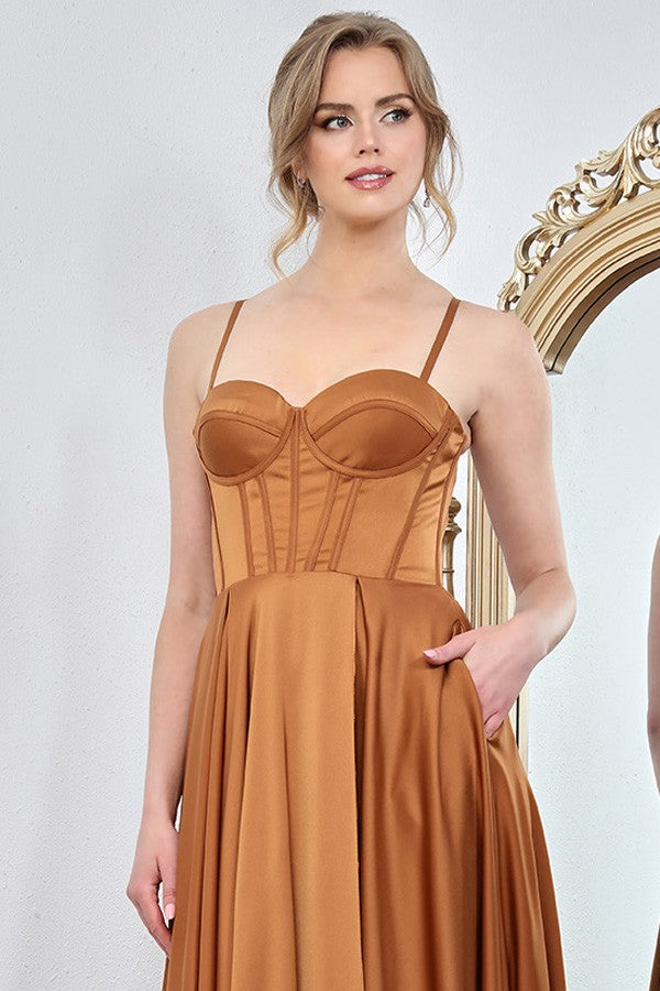 Sleeveless Solid Satin A Line Dress