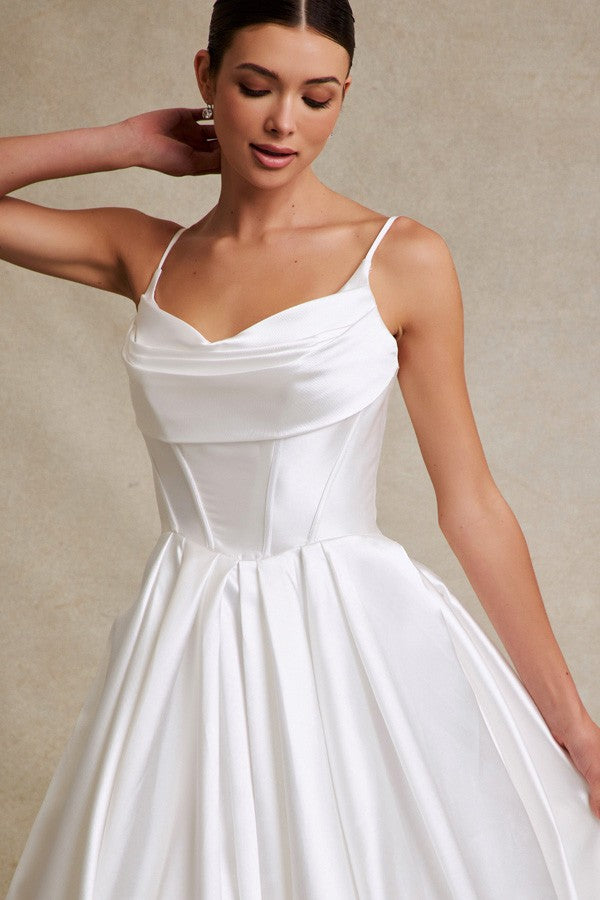 Sleeveless Cowl Neckline A Line Wedding Gown