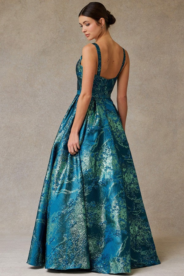 Sleeveless Sweetheart Jacquard Print A Line Dress