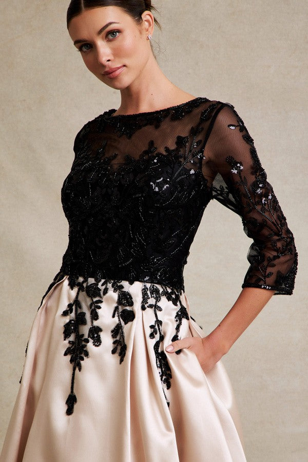 3 Quarter Sleeve Embellished Top Contrast Dress