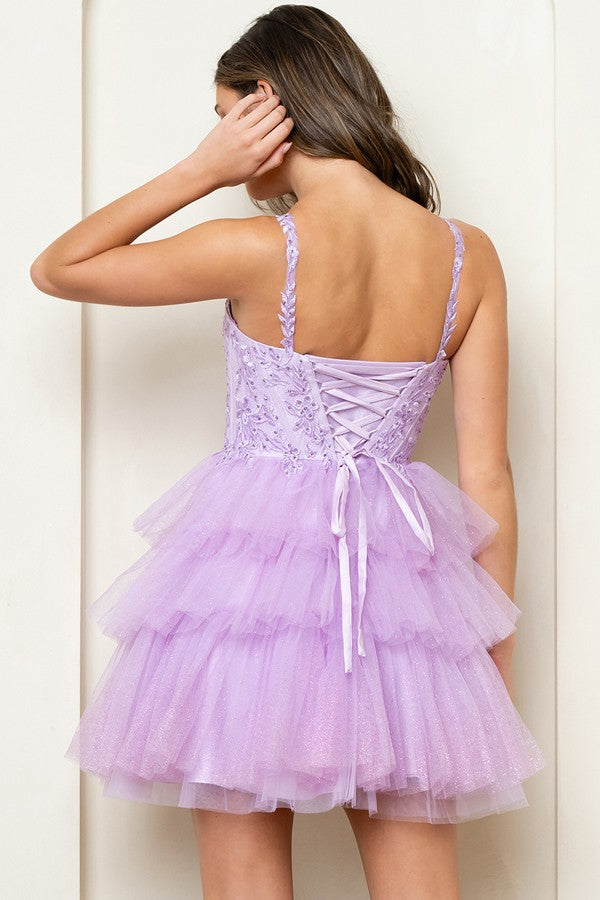 Sleeveless Embellished Top Tier Skirt Short Dress