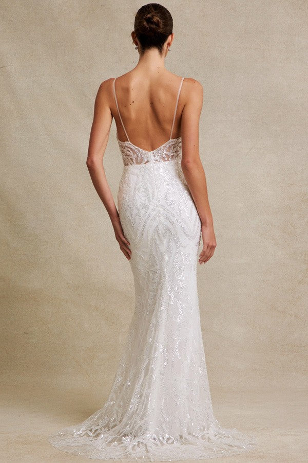 Sleeveless Skinny Straps Glitter Sequin Wedding Go