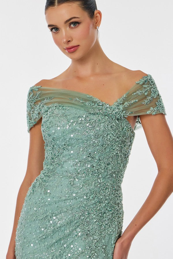 Asymmetric Shoulder Line Embellished Sheath Dress