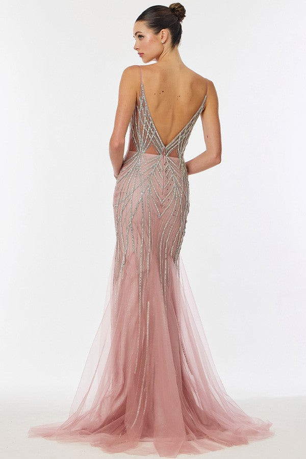 Sleeveless Spaghetti Straps Bead Stripe Sheath Dre