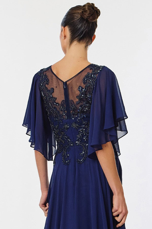 Short Sleeve Bateau Neck Chiffon Mob Dress
