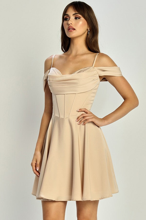 Off Shoulder Sweet Cowl Short Dress