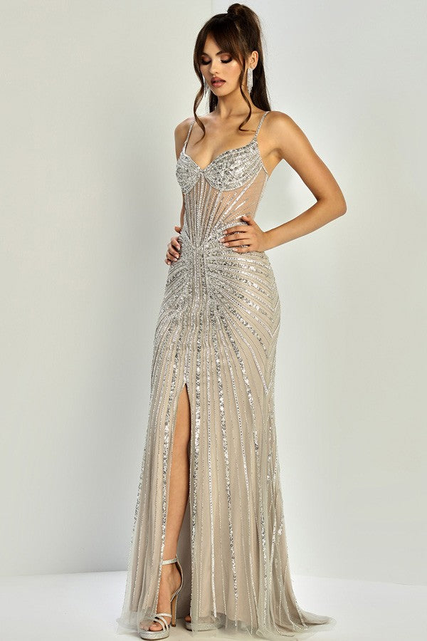 Sleeveless Heavy Embellishment Sheath Dress