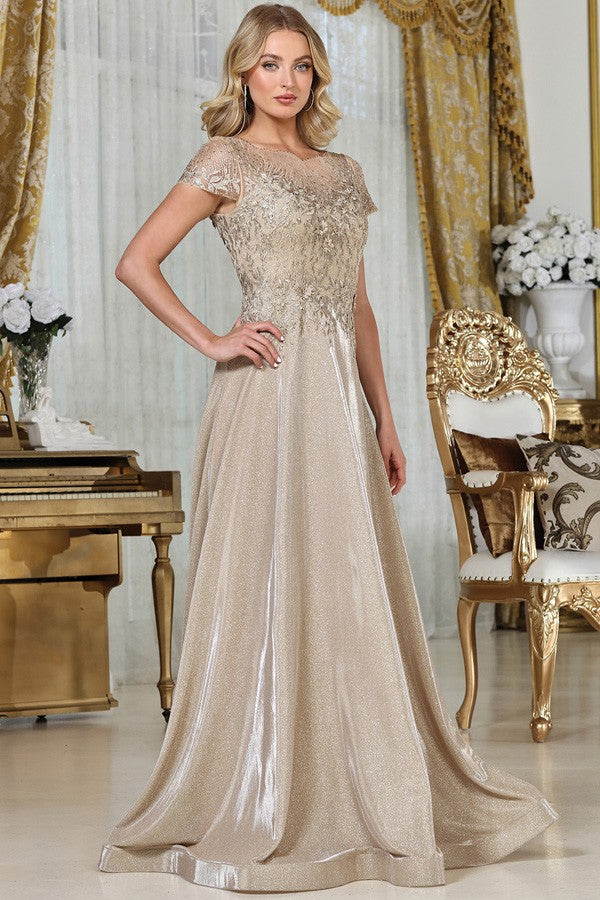 Short Sleeve Bateau Neckline Metallic Mob Dress