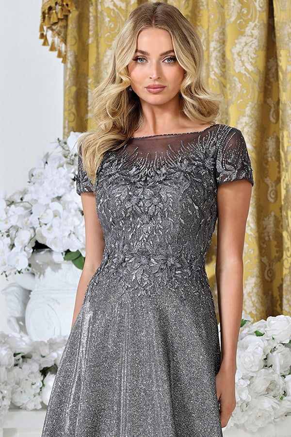 Short Sleeve Bateau Neckline Metallic Mob Dress