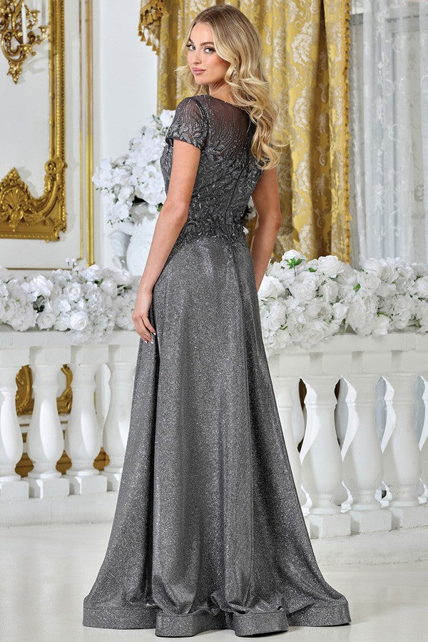 Short Sleeve Bateau Neckline Metallic Mob Dress