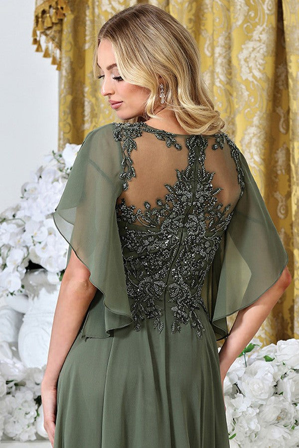 V Neckline Butterfly Sleeve Chiffon Mob Dress