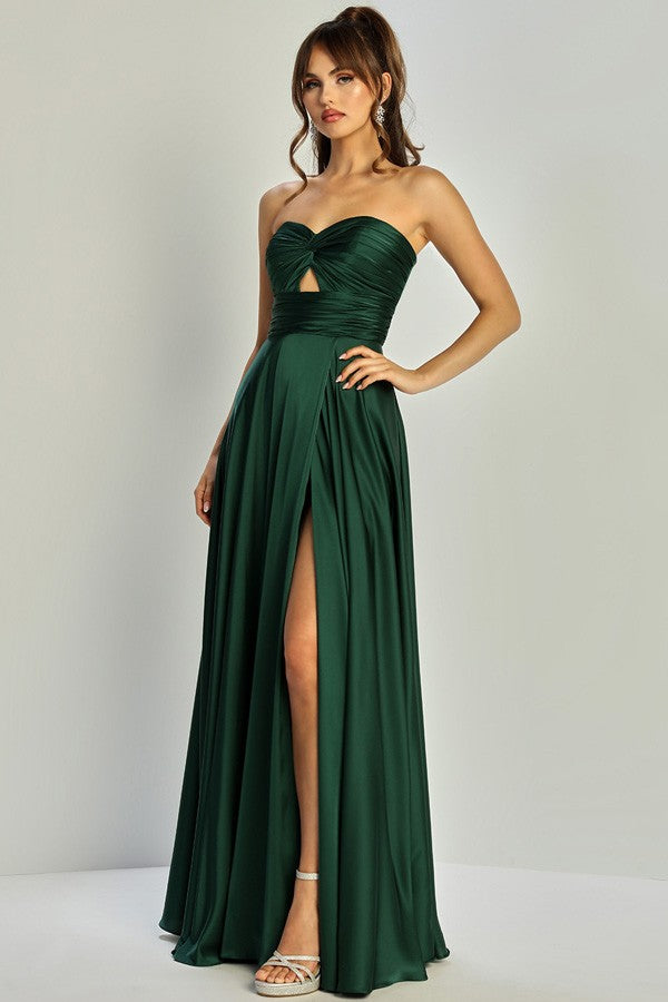 Strapless Twist Knot Top A Line Satin Bridesmaid D