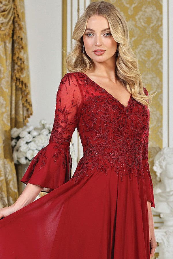 3 Quarter Bell Sleeve Chiffon Mob Dress