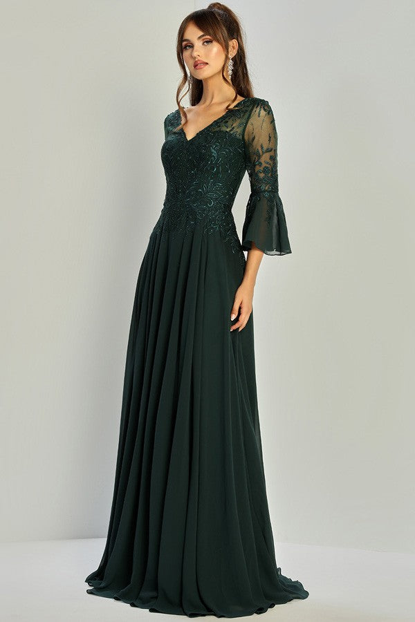 3 Quarter Bell Sleeve Chiffon Mob Dress