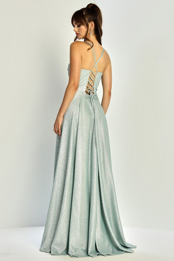Sleeveless Sweet Cowl Metallic A Line Dress