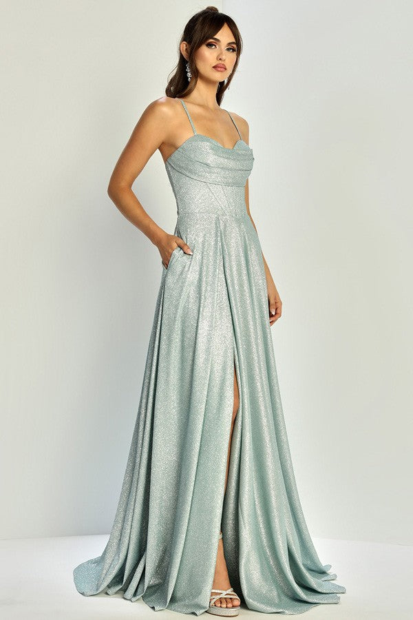Sleeveless Sweet Cowl Metallic A Line Dress