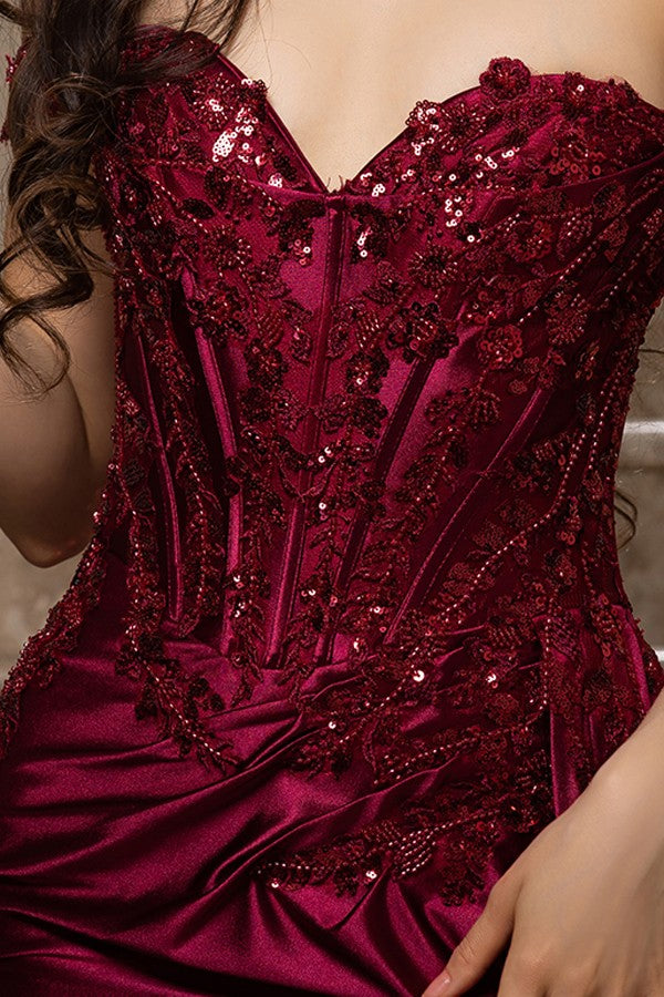 Off The Shoulder Sweetheart Embellished Top Satin