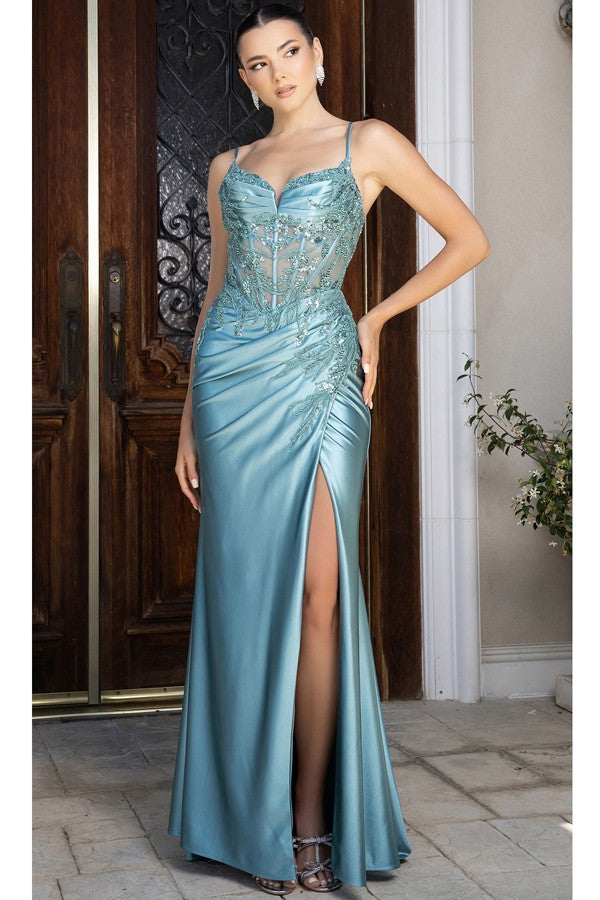 Sleeveless Spaghetti Straps Embellished Satin Shea