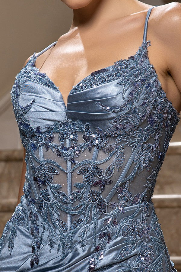 Sleeveless Spaghetti Straps Embellished Satin Shea