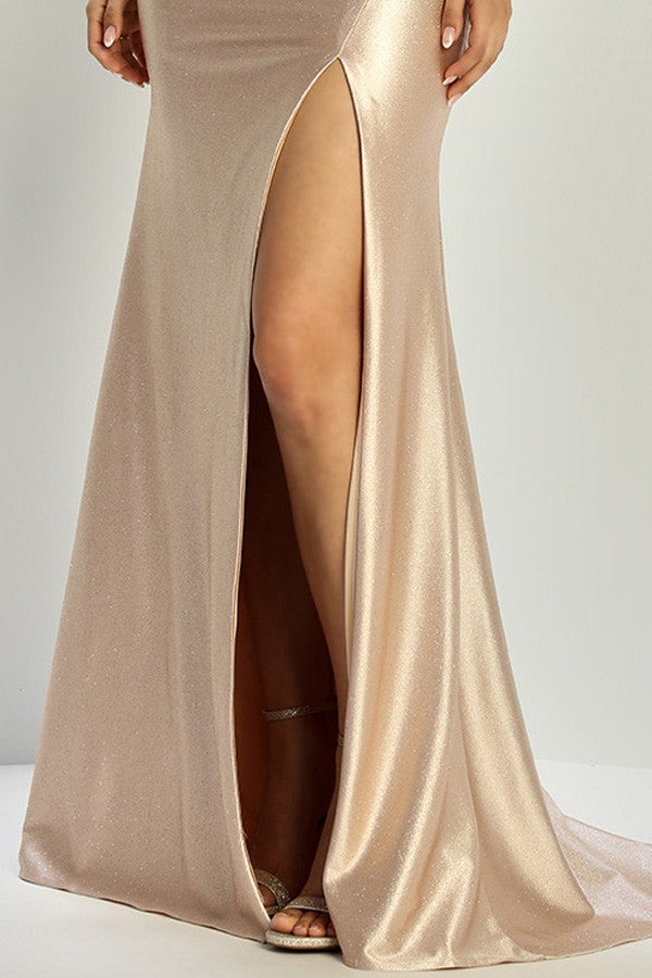 Strapless Plunging V-neck Embellished Top Satin Dr