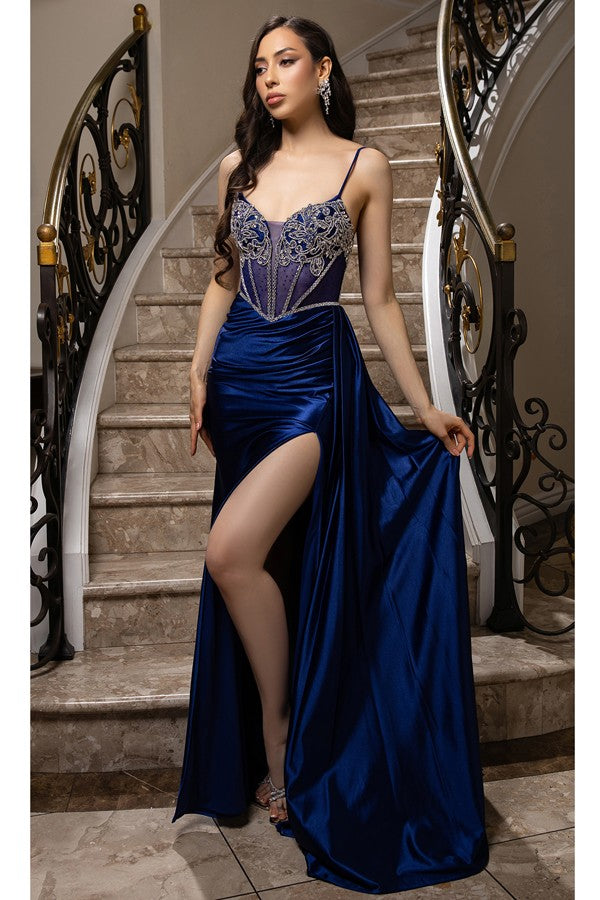 Sleeveless Sweetheart Illusion Top Satin Dress