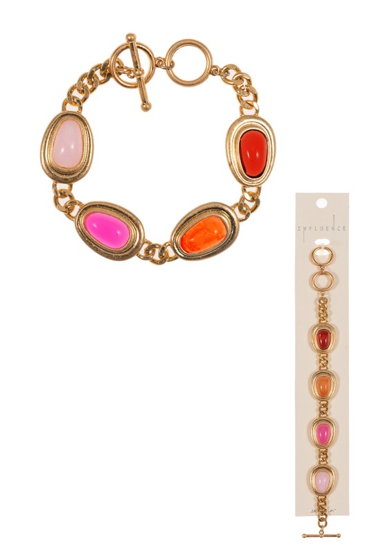 Vintage Resin Round Faux Stone Clasp Bracelet