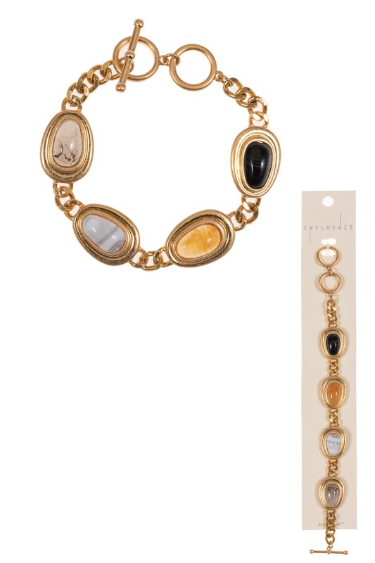 Vintage Resin Round Faux Stone Clasp Bracelet