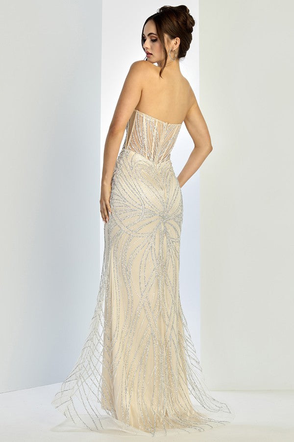 Strapless Glitter Print Sheath Dress