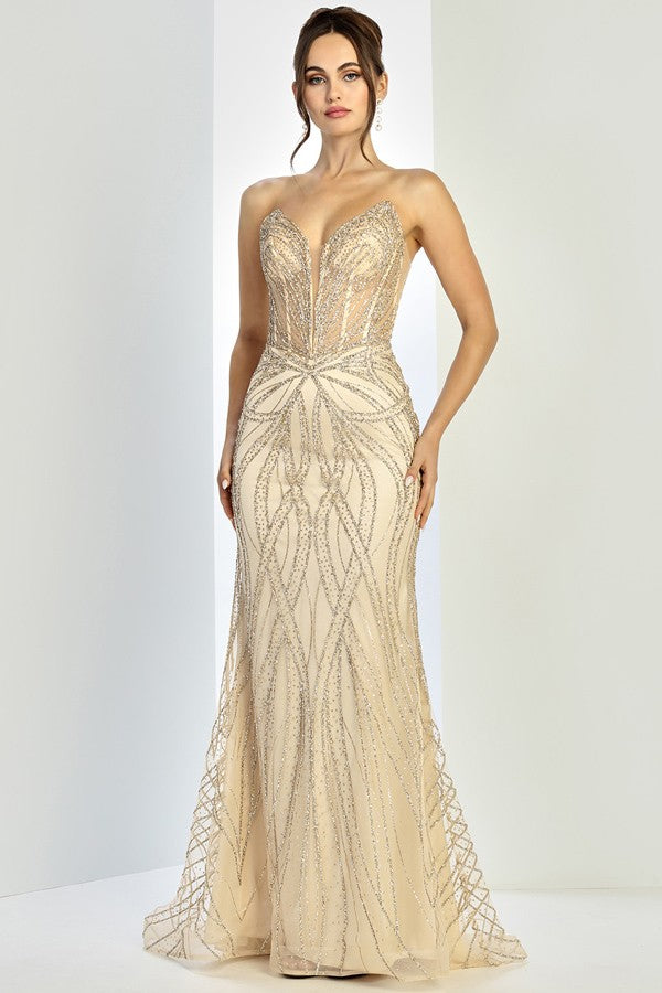 Strapless Glitter Print Sheath Dress