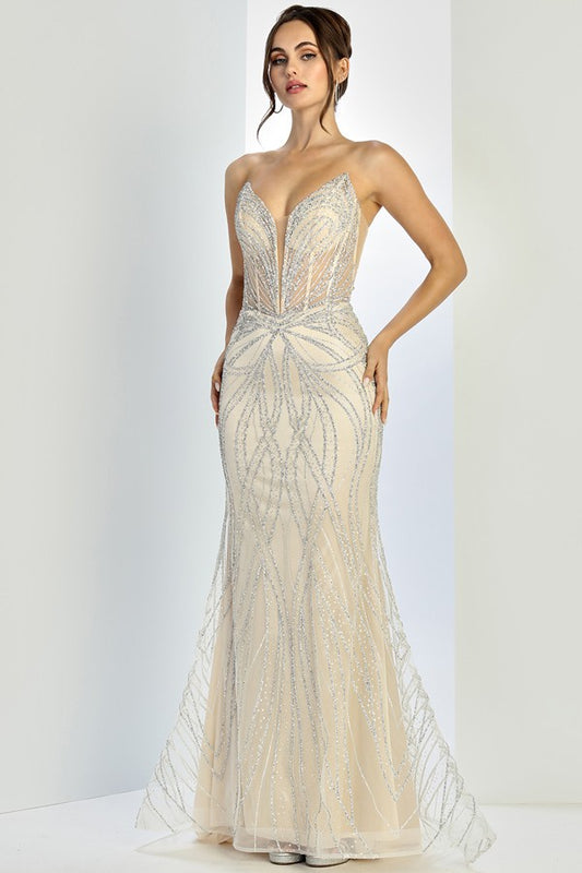 Strapless Glitter Print Sheath Dress