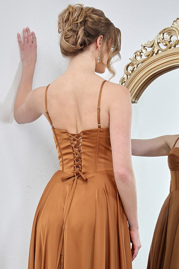 Sleeveless Solid Satin A Line Dress