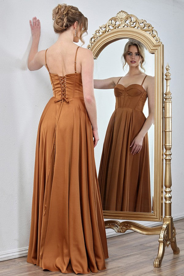 Sleeveless Solid Satin A Line Dress