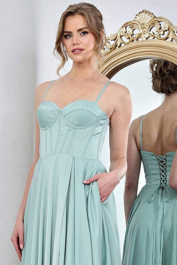 Sleeveless Solid Satin A Line Dress