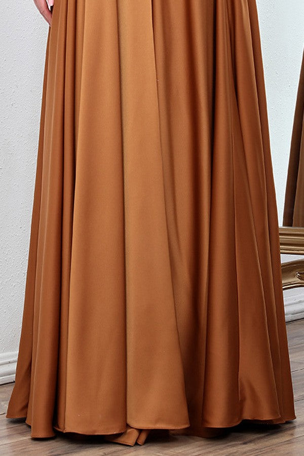 Sleeveless Solid Satin A Line Dress