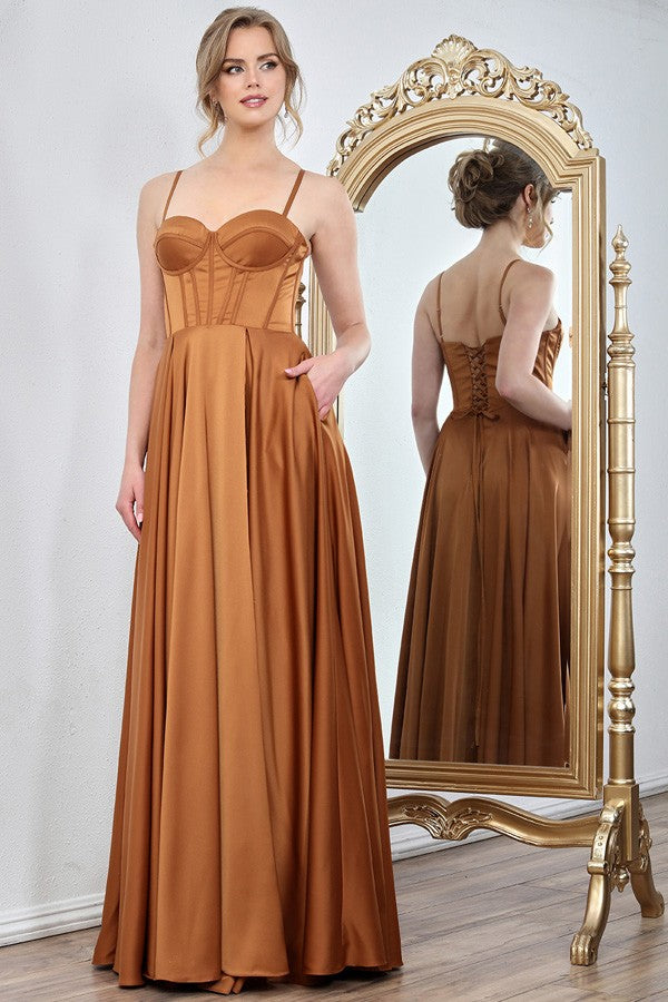 Sleeveless Solid Satin A Line Dress