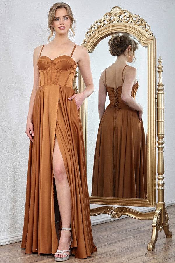 Sleeveless Solid Satin A Line Dress