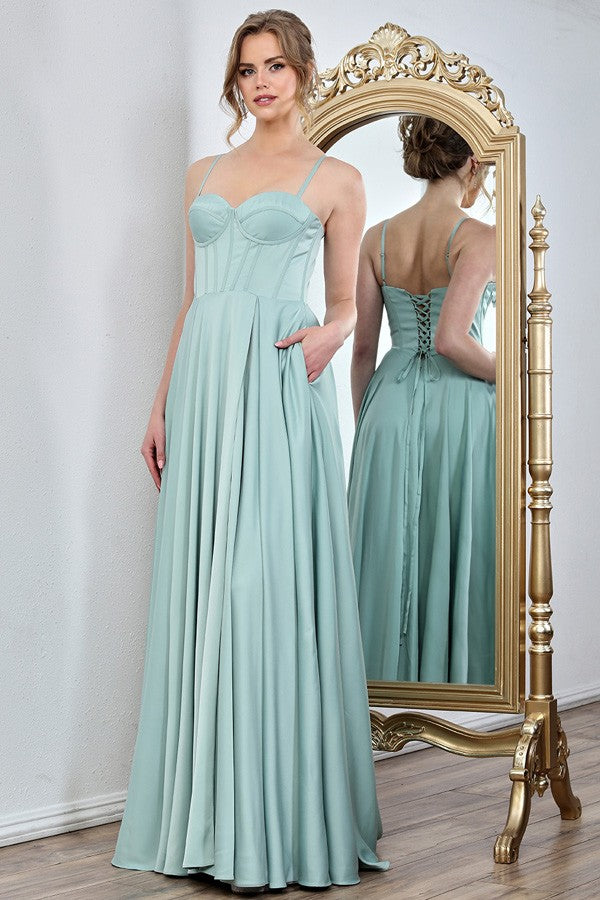 Sleeveless Solid Satin A Line Dress