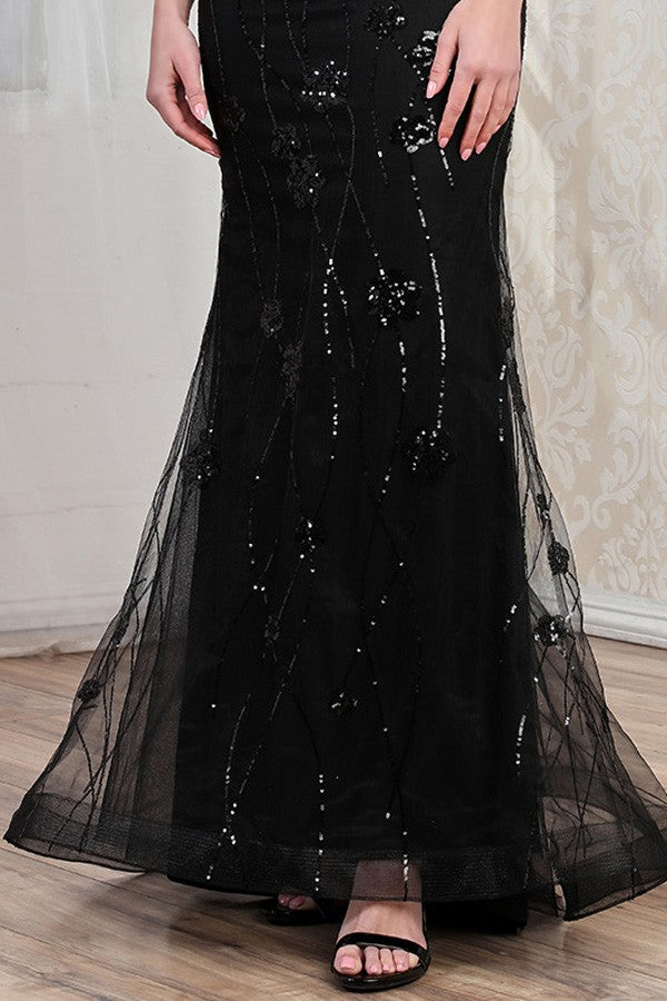 Off The Shoulder Bow Sleeve Sequin Sheath Dress