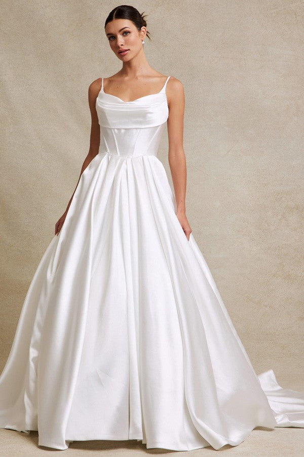 Sleeveless Cowl Neckline A Line Wedding Gown