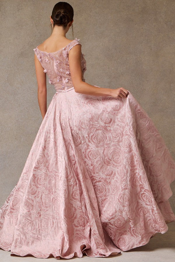 Sheer Illusion Top 3d Floral Applique Jacquard Dre