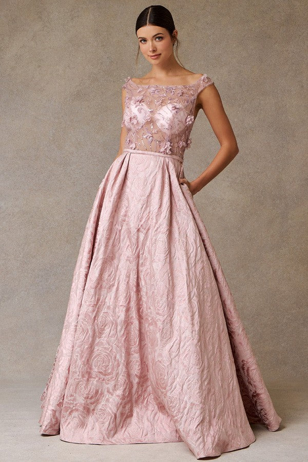 Sheer Illusion Top 3d Floral Applique Jacquard Dre