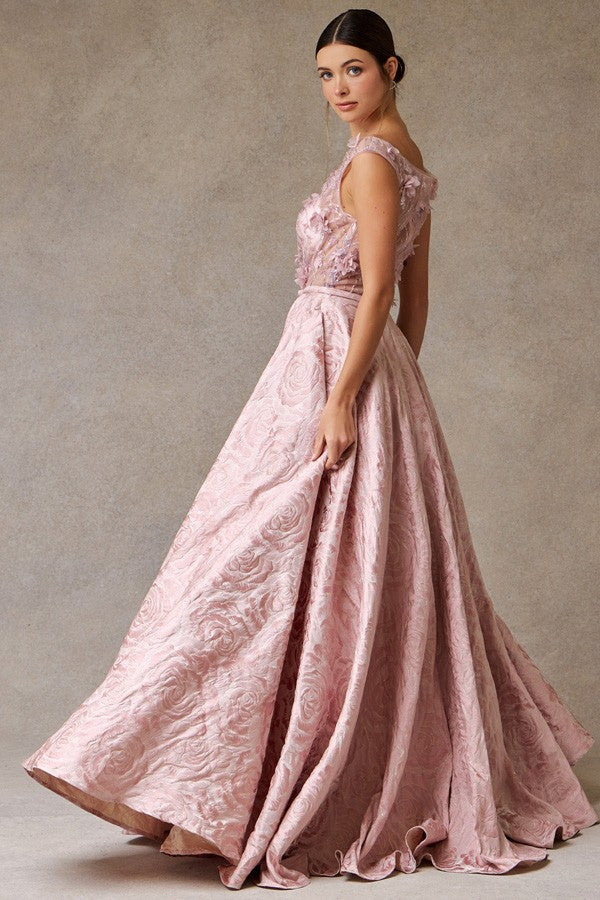 Sheer Illusion Top 3d Floral Applique Jacquard Dre