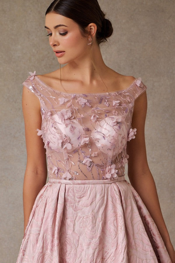 Sheer Illusion Top 3d Floral Applique Jacquard Dre