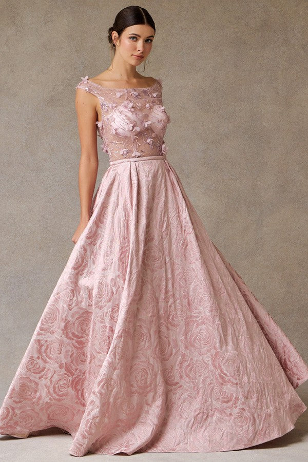 Sheer Illusion Top 3d Floral Applique Jacquard Dre