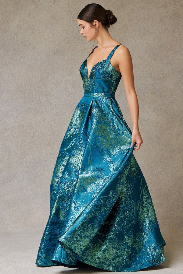 Sleeveless Sweetheart Jacquard Print A Line Dress