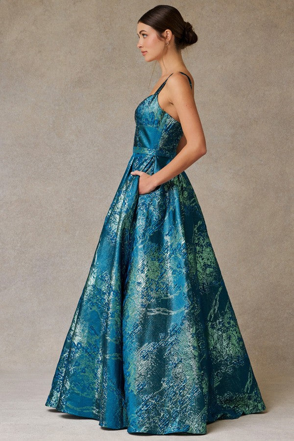 Sleeveless Sweetheart Jacquard Print A Line Dress