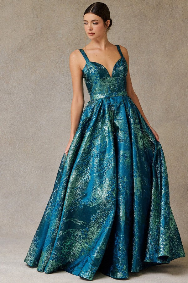 Sleeveless Sweetheart Jacquard Print A Line Dress