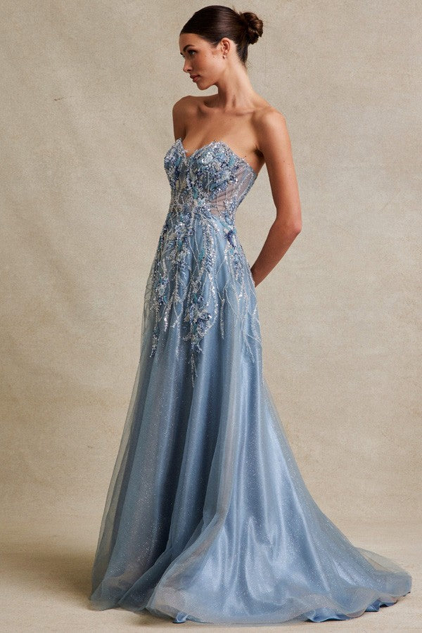 Strapless Sweetheart Embellished Top A Line Dress