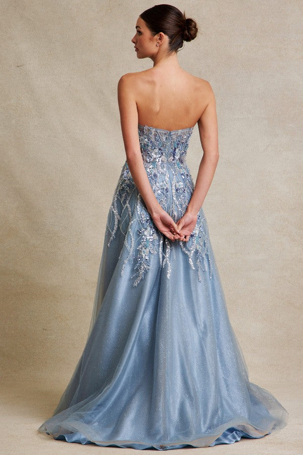 Strapless Sweetheart Embellished Top A Line Dress